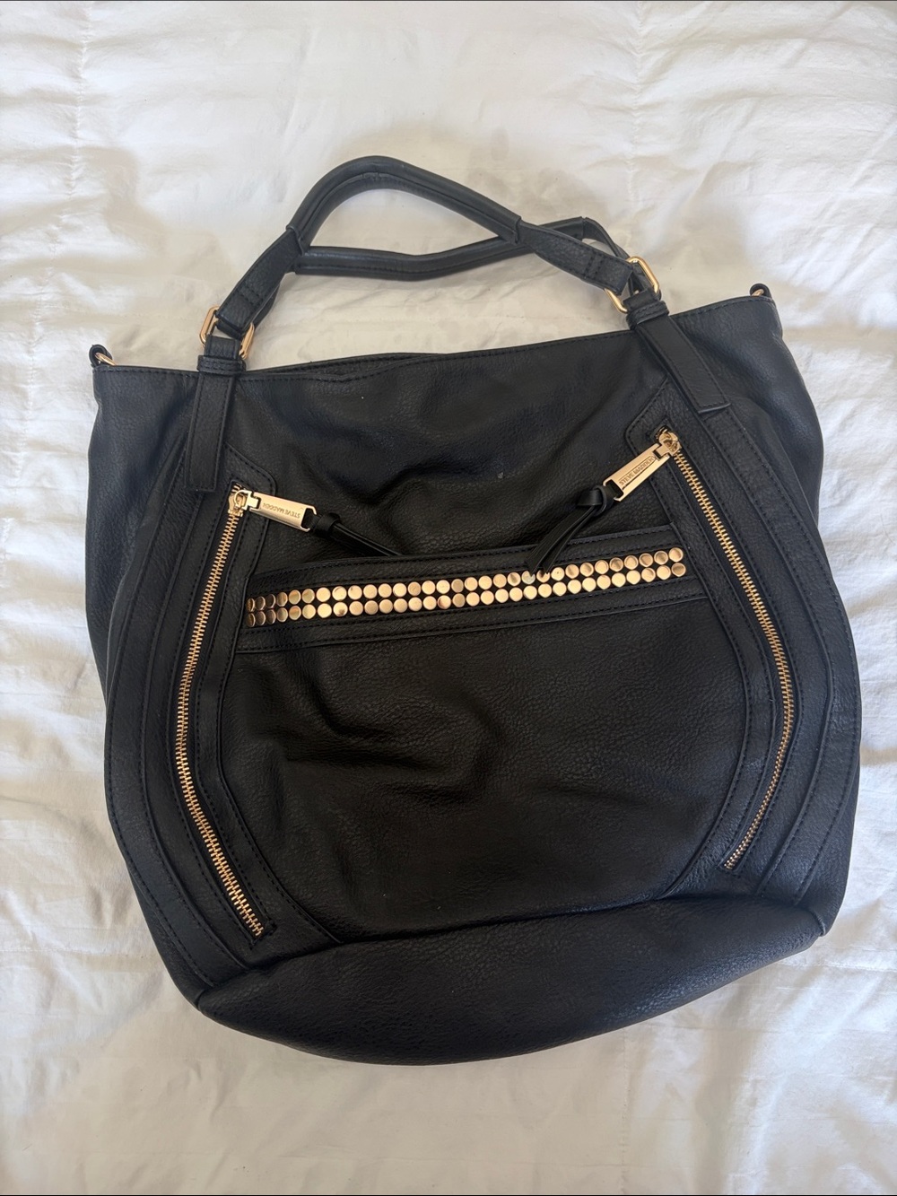 Steven By Steve Madden Black Shoulder Bag with Gold Stud Accents